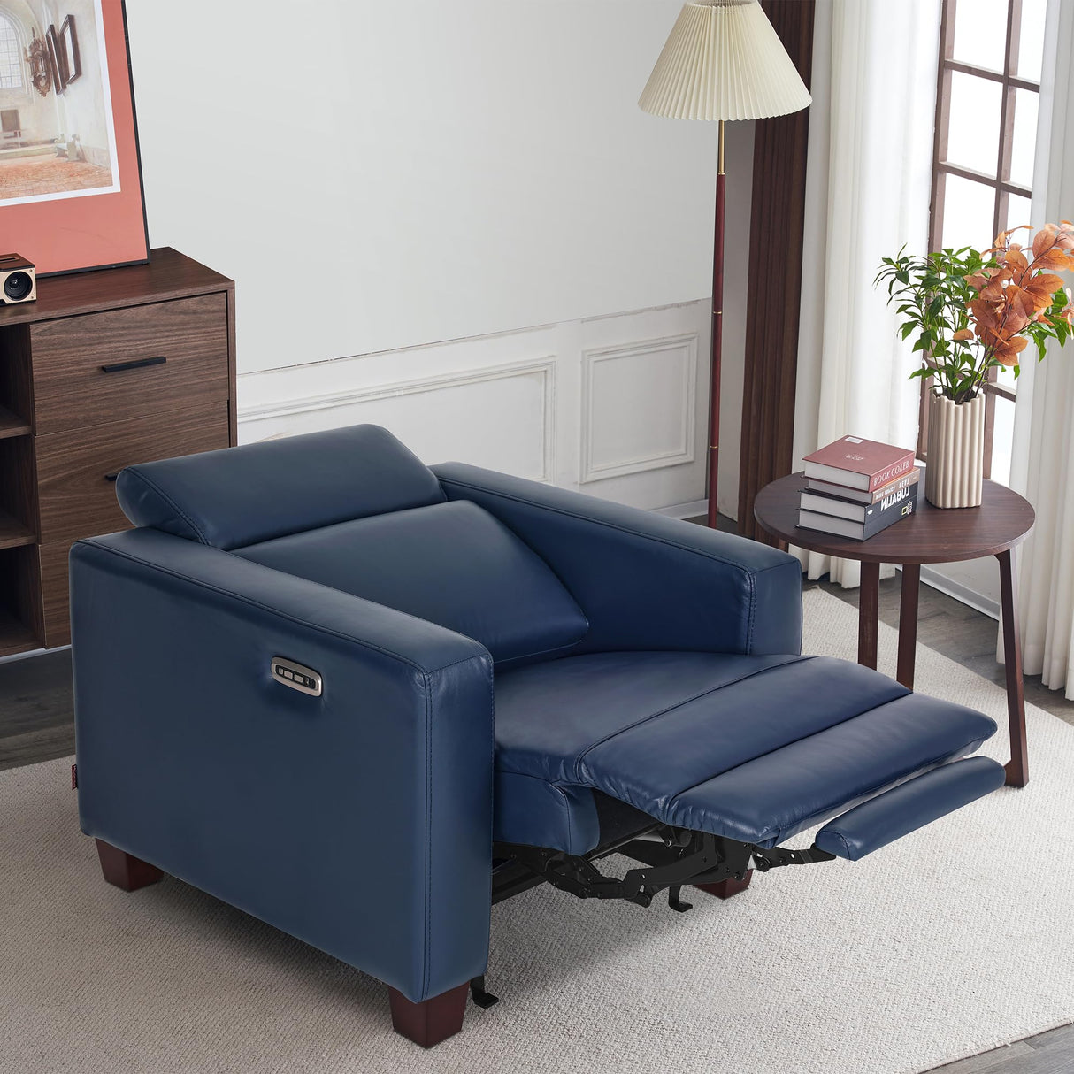 MCombo Zero Wall Recliner Chair, Wall Hugger Power Loveseat Recliner with Adjustable Headrest, High Wood Leg, USB & Type C Dual Charge Ports, for Living Room, Small Spaces, HL128 (Faux Leather, Blue) MCombo