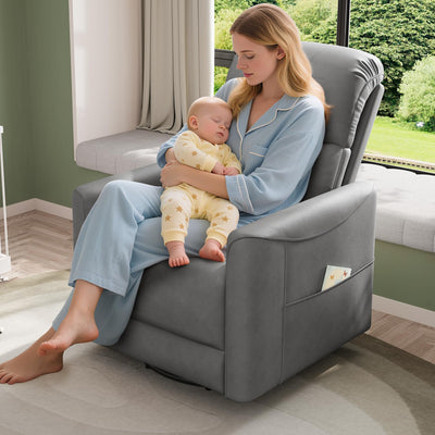 Welzona Power Swivel Rocker Recliner, 360° Swivel Nursery Rocking Chair, PU Leather Glider Rocking Recliner, Infinite Position Electric Chair for Adults with USB Port for Living Room, Dark Gray