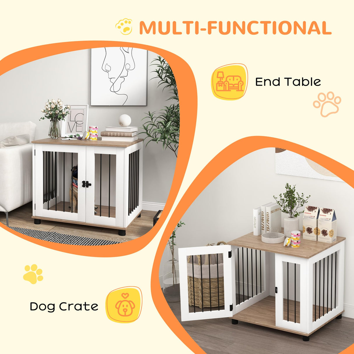 PawHut Dog Crate Furniture, Side Table Indoor Dog Kennel, End Table with Lockable Door for Small and Medium Dogs, Walnut Brown PawHut