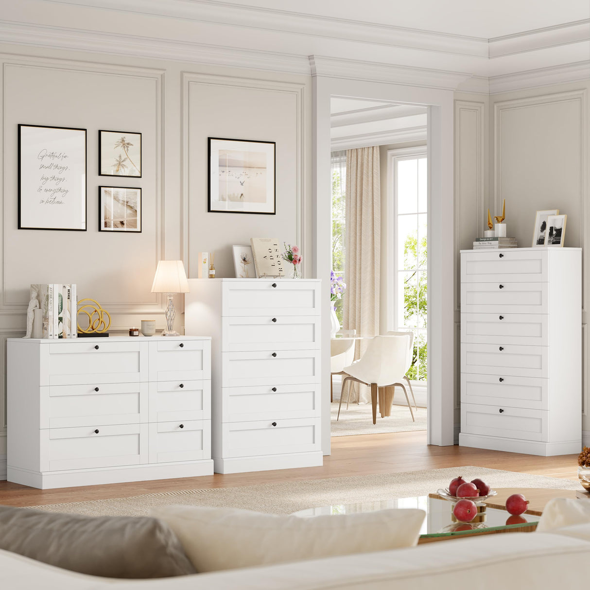 HOSTACK White 6 Drawer Dresser for Bedroom, 52" Tall Dresser & Chest of Drawers, 29" W Wood Drawer Chest, Modern Vertical Storage Cabinet for Living Room, Entryway, Hallway HOSTACK
