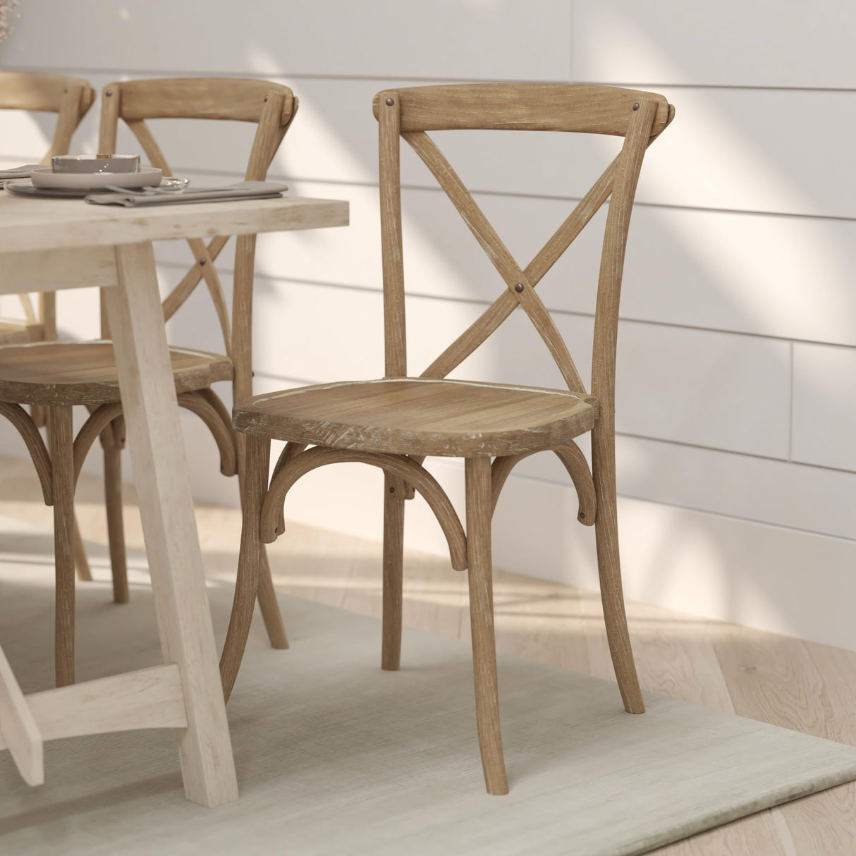 Merrick Lane Bardstown Bistro Style Wooden Dining Chair - Medium Natural White Grain - High X-Back Merrick Lane