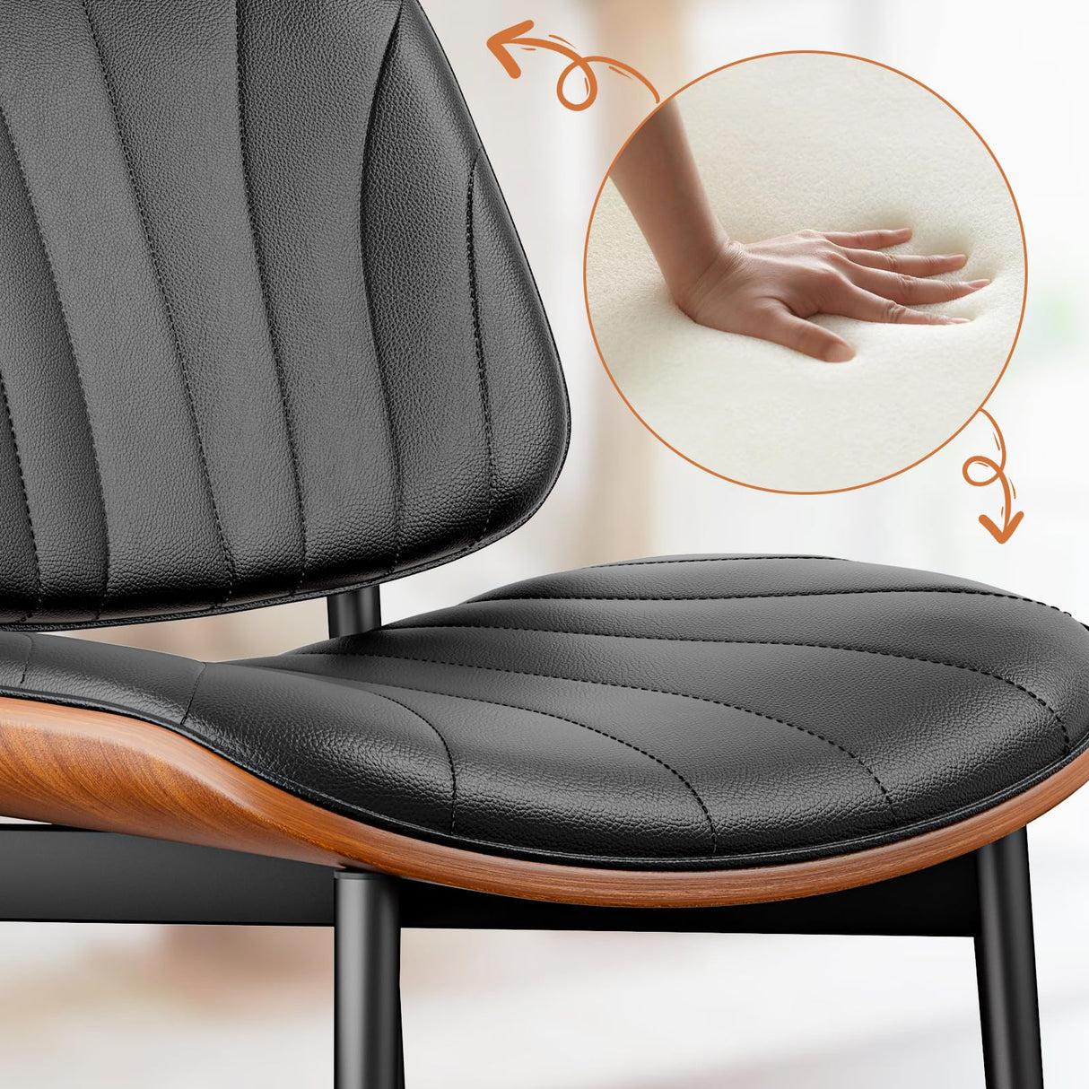 YaFiti Dining Chairs Set of 4, Dining Room and Kitchen Chairs, Mid Century Modern Accent Chair, Upholstered PU Leather Chairs for Vanity with Walnut Bentwood and Metal Legs, Black YaFiti