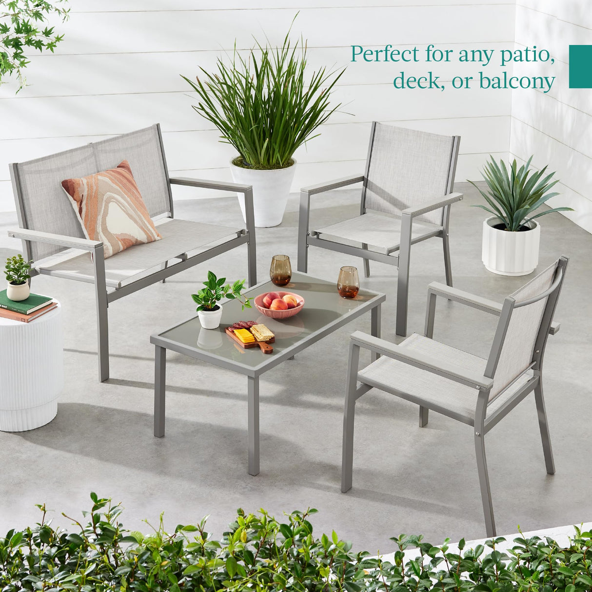 Best Choice Products 4-Piece Outdoor Textilene Patio Conversation Set, Backyard Furniture w/Loveseat, Coffee Table, Steel Frame - Gray/Gray Best Choice Products
