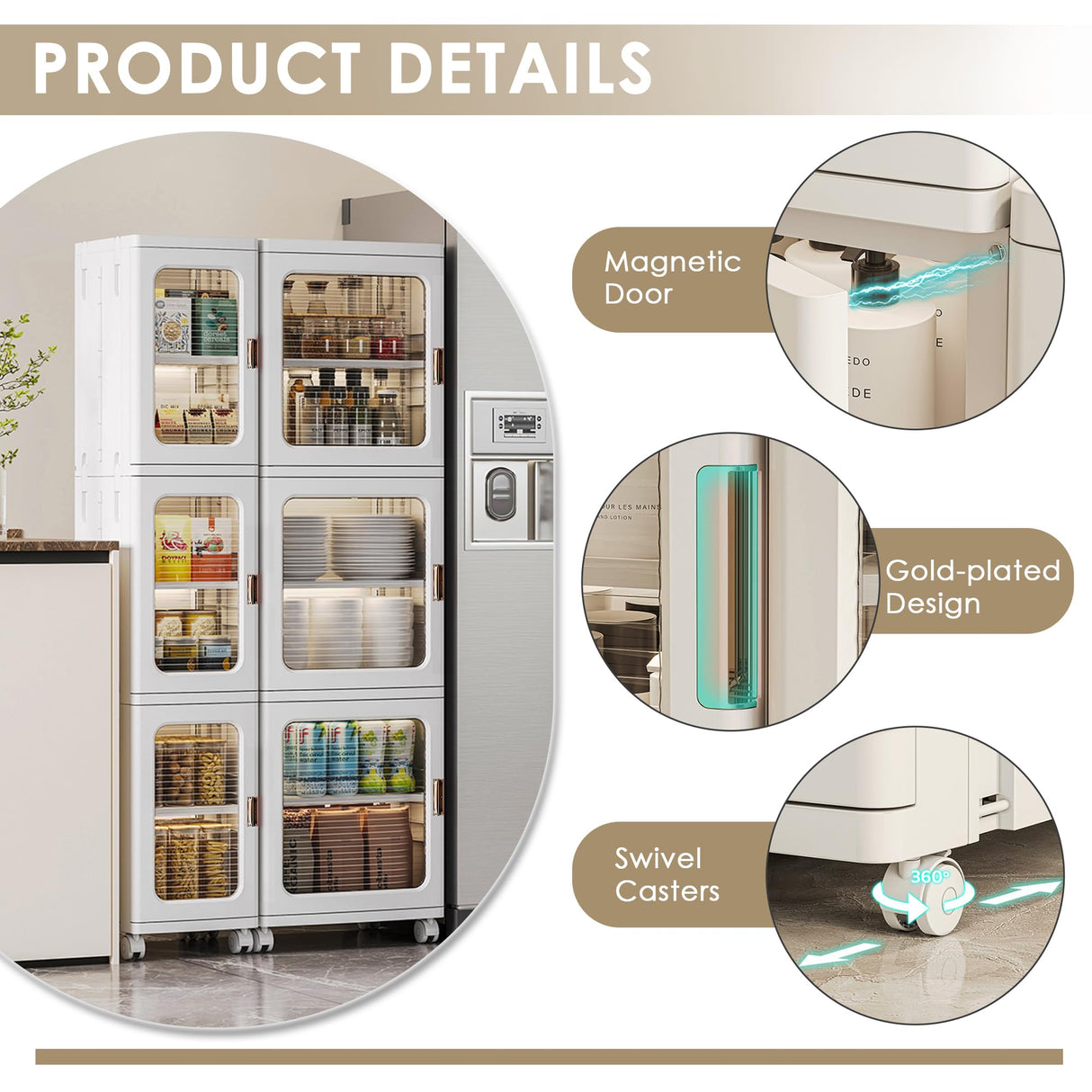 VECELO 4-Tier Tall Narrow Storage Cabinet with Movable Wheels, Adjustable Shelves, Anti-Tip, Slim, for Small Space, Bathroom, Kitchen, Laundry, White VECELO