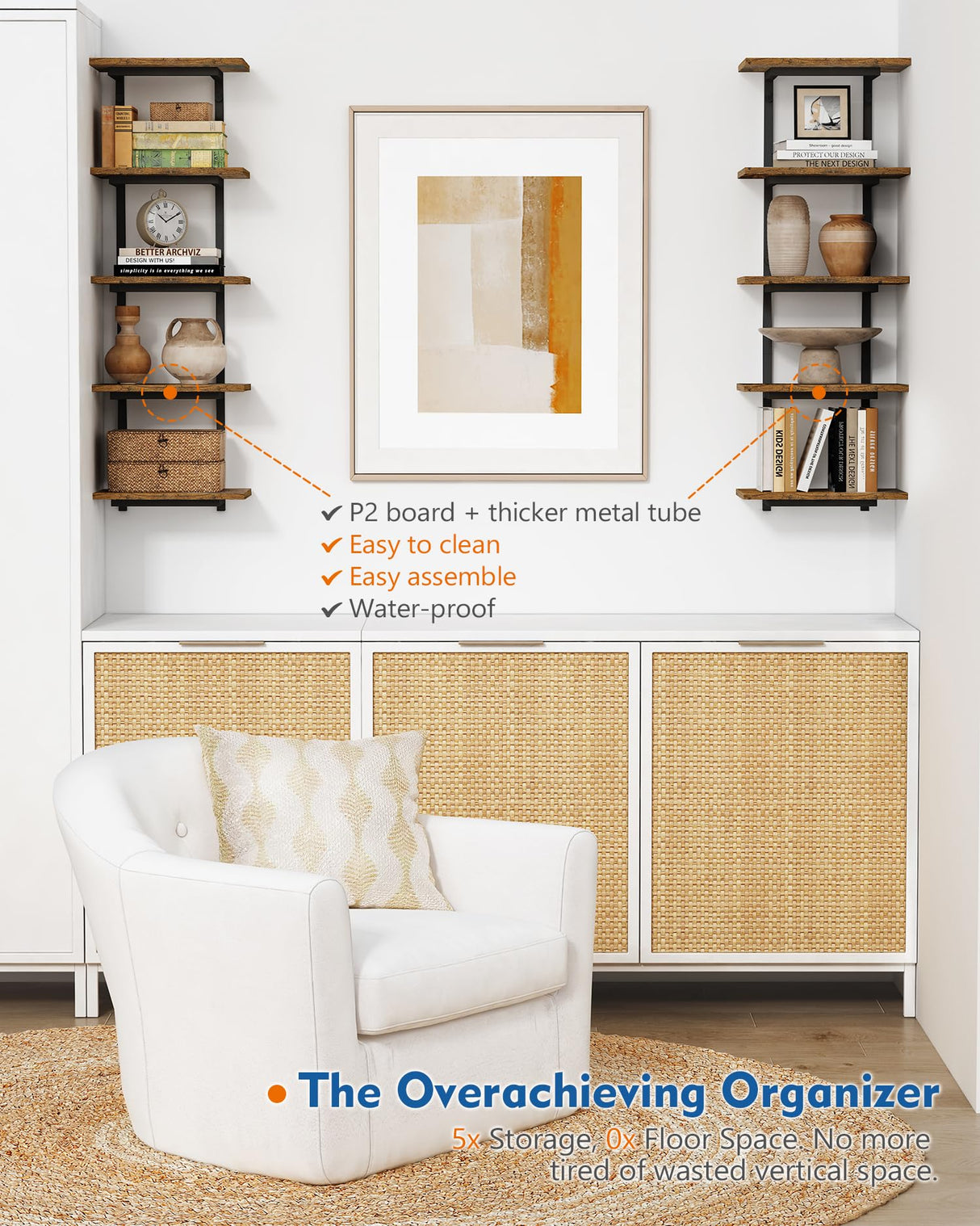 Harwaya 5 Tier Wall Bookshelf Unit for Bedroom Books, Large Floating Book Shelves Wall Mounted, Rustic Wood Lack Tiered Hanging Shelf for Kitchen Office Living Room Corner (Dark Brown) Harwaya