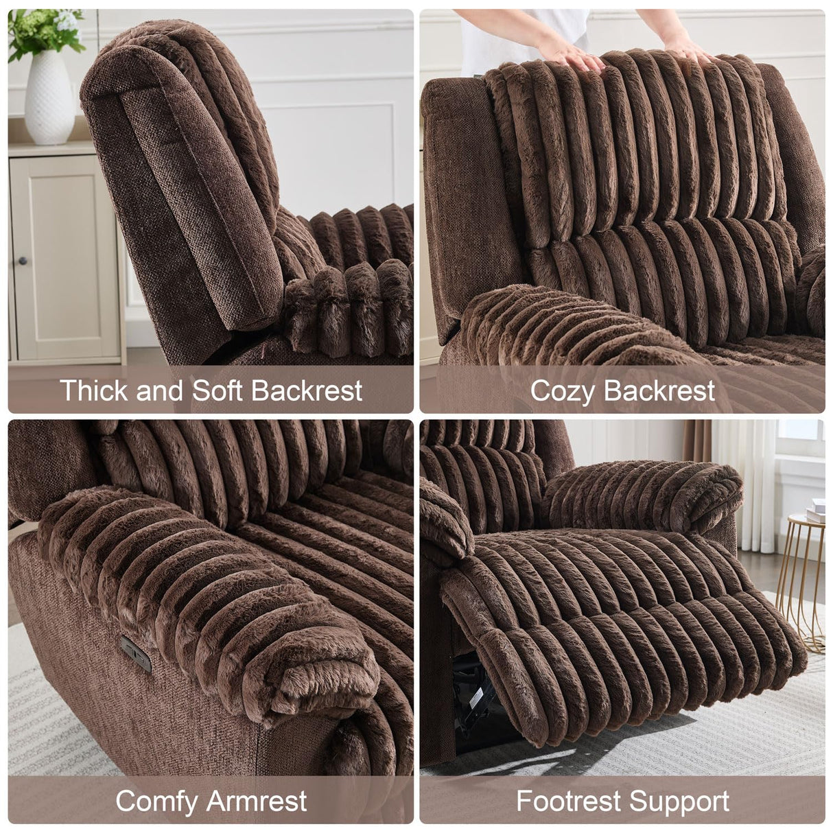 Oversized Power Recliner Chair, Extra Large Recliner Chairs for Adults, Faux Fur Electric Recliner for Living Room, Includes USB Port,Lumbar Support, 26" Seat Width,Brown TODRANI