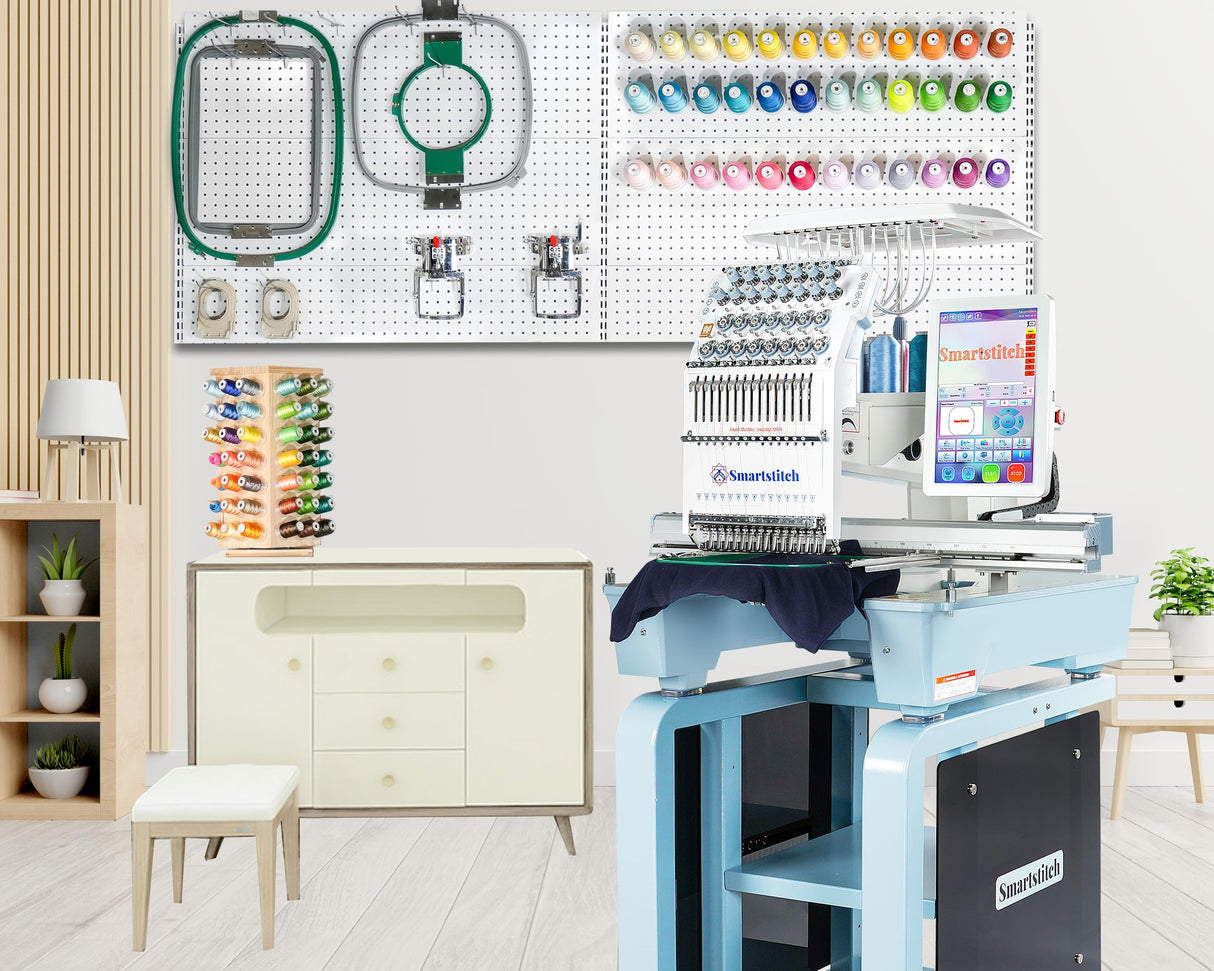 Smartstitch S1501 Plus Beast Embroidery Machine with 15 Needles,24"x16" Large Embroidery Area,1200SPM Max Speed,12" Touch Screen, Wifi available, capable of embroidering on Cap, T-shirt, Flat and more smartstitch