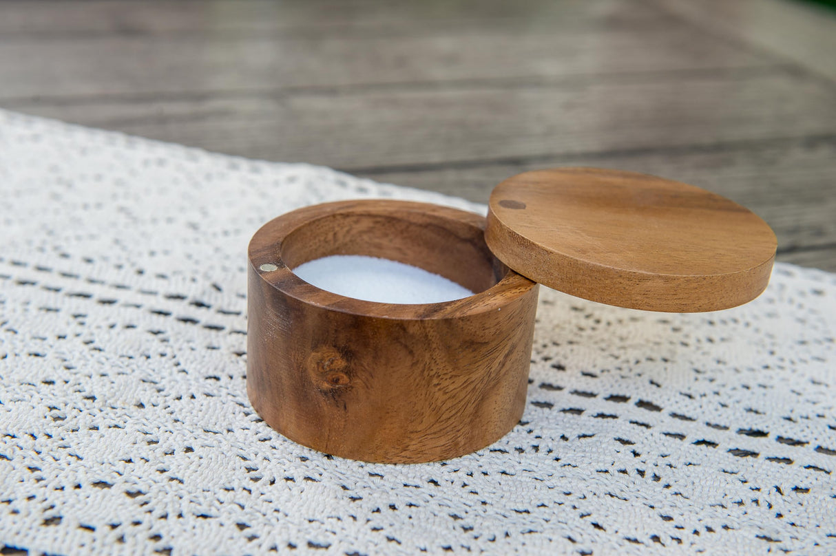 Lipper International Acacia Wood Salt or Spice Box with Swivel Cover, 3-1/2" x 2-1/2" Lipper International