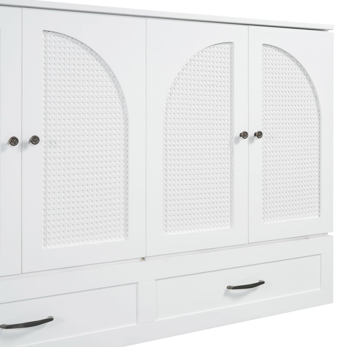 Ball & Cast Murphy Bed Queen Size Bedroom Folding Wall Cabinets Frame with Large Drawer and USB Ports,Hideaway Bed w/Tri-Fold Mattress Design,for Guest Room,Study,Office,White Ball & Cast