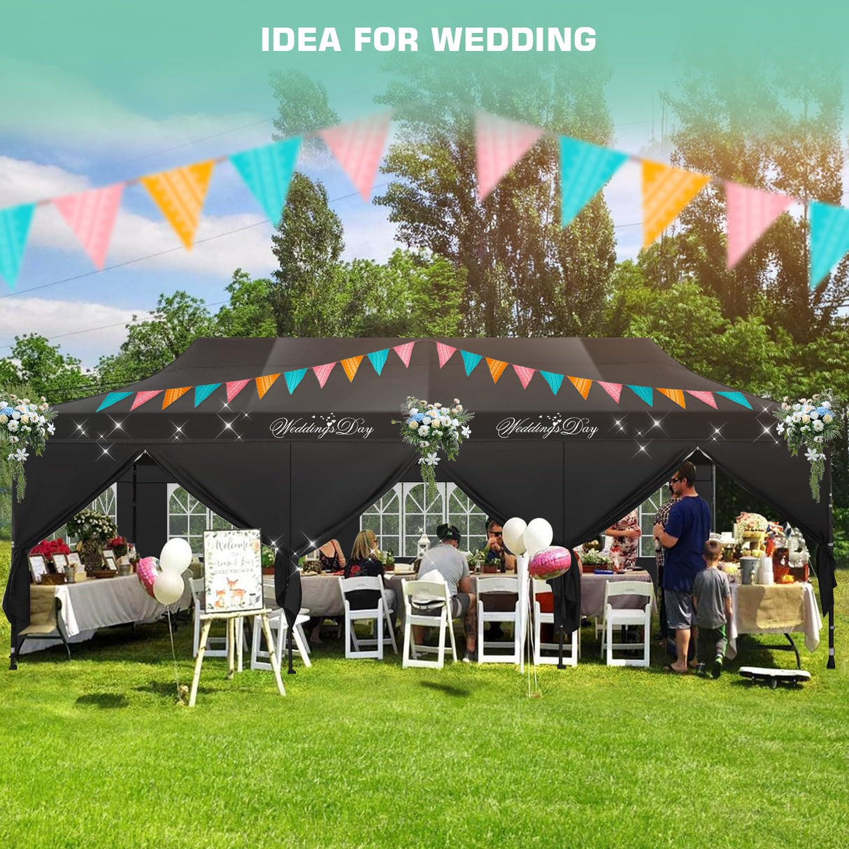 COBIZI 10x30 Pop Up Canopy Tent Heavy Duty with 8 Removable Sidewalls, Commercial Portable Tents for Parties Ez Up Canopy All-Weather Windproof & Waterproof and UPF 80+ Wedding Tent Sun Shelter COBIZI