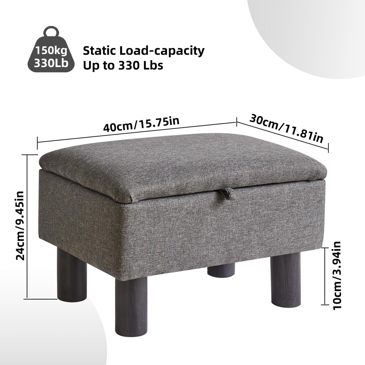 Aibiju Linen Small Ottoman Foot Rest, Foot Stools with Storage Small, Upholstered Rectangle Wood Ottoman with Safety Hinge Flip Top, Bed Stool for Bedroom Dorm Light Gray YD-JD1364 Aibiju
