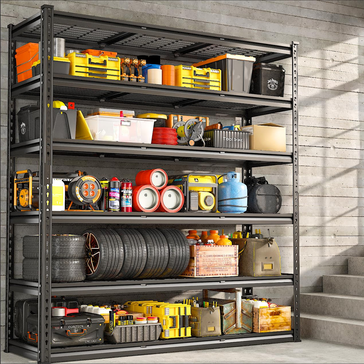 REIBII 48" W Storage Shelves, 6 Tire Garage Shelving Units Loads 3300LBS, Adjustable Garage Shelving Heavy Duty for Metal Shelves for Basement, Pantry, Warehouse, 48" W x 78" H x 18" D REIBII