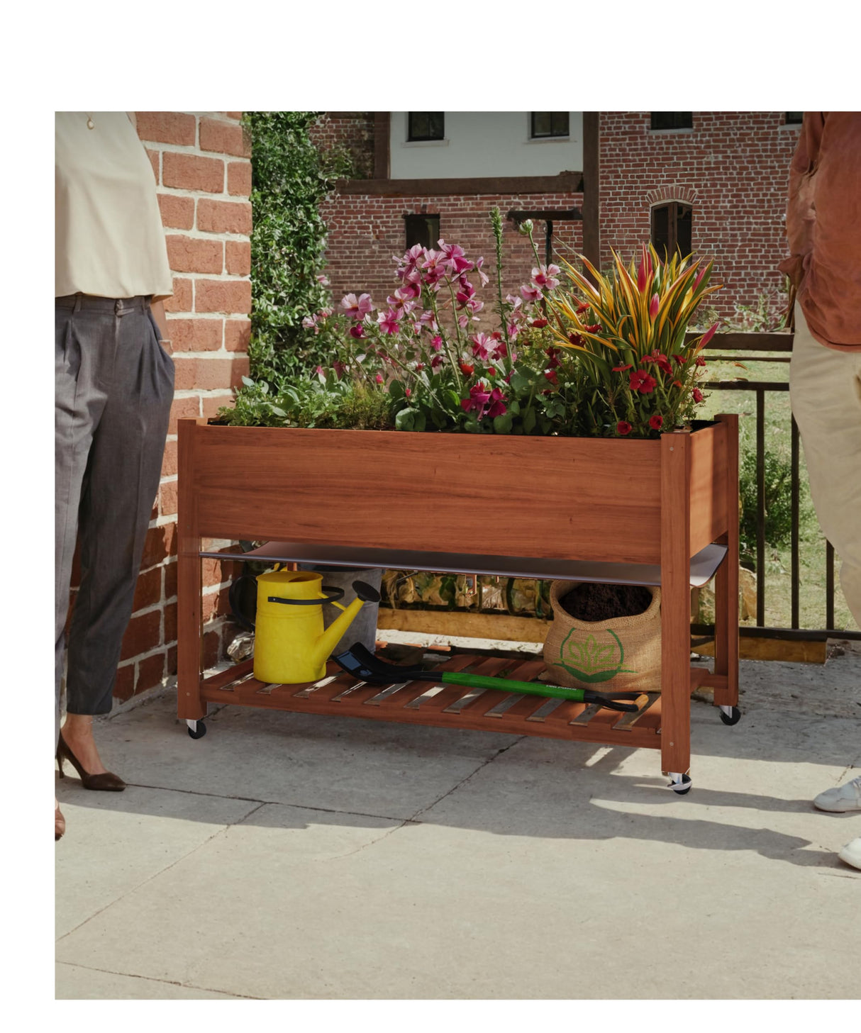 GarveeHome Raised Garden Bed 48x24x32-Inch Mobile Elevated Wood Planter Raised Beds w/Lockable Wheels, Storage Shelf, and Protective Liner for Indoor/Outdoor Gardening,Acorn Brown GarveeHome