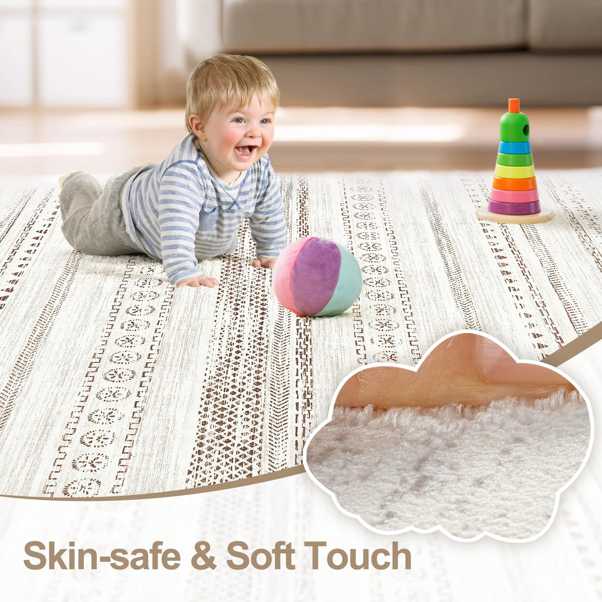 Area Rug Living Room Rugs - 5x7 Washable Boho Farmhouse Bohemian Neutral Large Moroccan Geometric Soft No Slip Indoor Rug Thin Floor Carpet for Bedroom Under Dining Table Home Office - Brown kakania