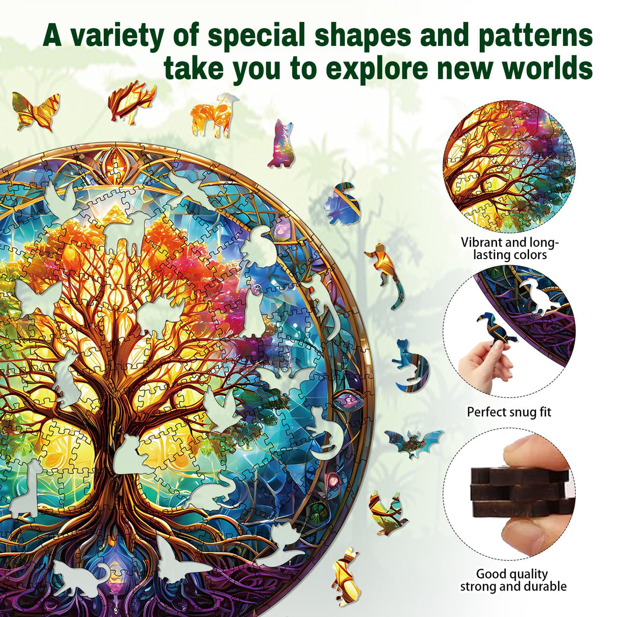 Wooden Puzzles for Adults, 200 Pieces Tree of Life Puzzle Uniquely Irregular Animal Shaped Wooden Jigsaw Puzzles, Creative Gift for Teenagers and Adults WHJSG
