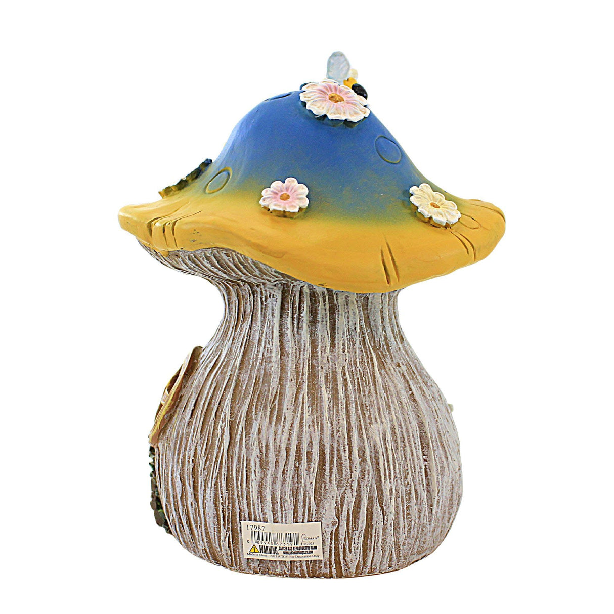 Roman Busy Bee Bungalow Mushroom House Statue, 8.75-inch Height, Resin, Home, Garden, Outdoor Roman