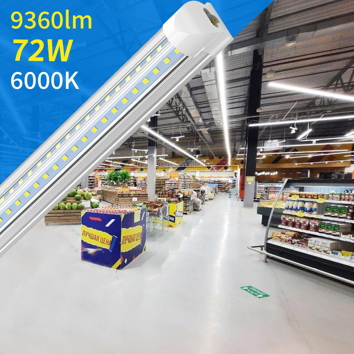 SHOPLED 8FT 72W 9360LM 6000K Cool White High Output Linkable T8 Tube Fixtures, V-Shaped, 8 Foot Lights for Garage, Warehouse, 4 Pack SHOPLED