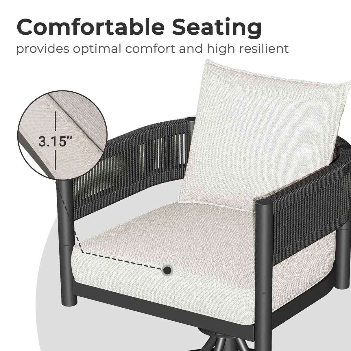 Grand patio Outdoor Dining Chair Set of 2, 2 Pieces Patio Dining Chairs, Metal Woven Wicker Swivel Patio Chairs with Grey Cushions for Backyard, Deck, Garden, Porch, Lawn and Poolside (Black) Grand patio