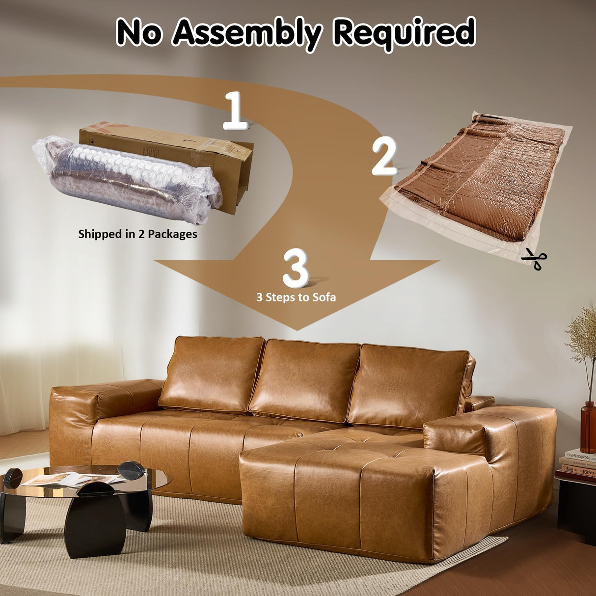 ovios Sectional Cloud Couch for Living Room, Modular Floor Sofa with Plush Corduroy, No Assembly Required, Big Comfy Couches Set with Fluffy Memory Foam, Stupendous U Shaped Sofas with Chaise, Brown ovios