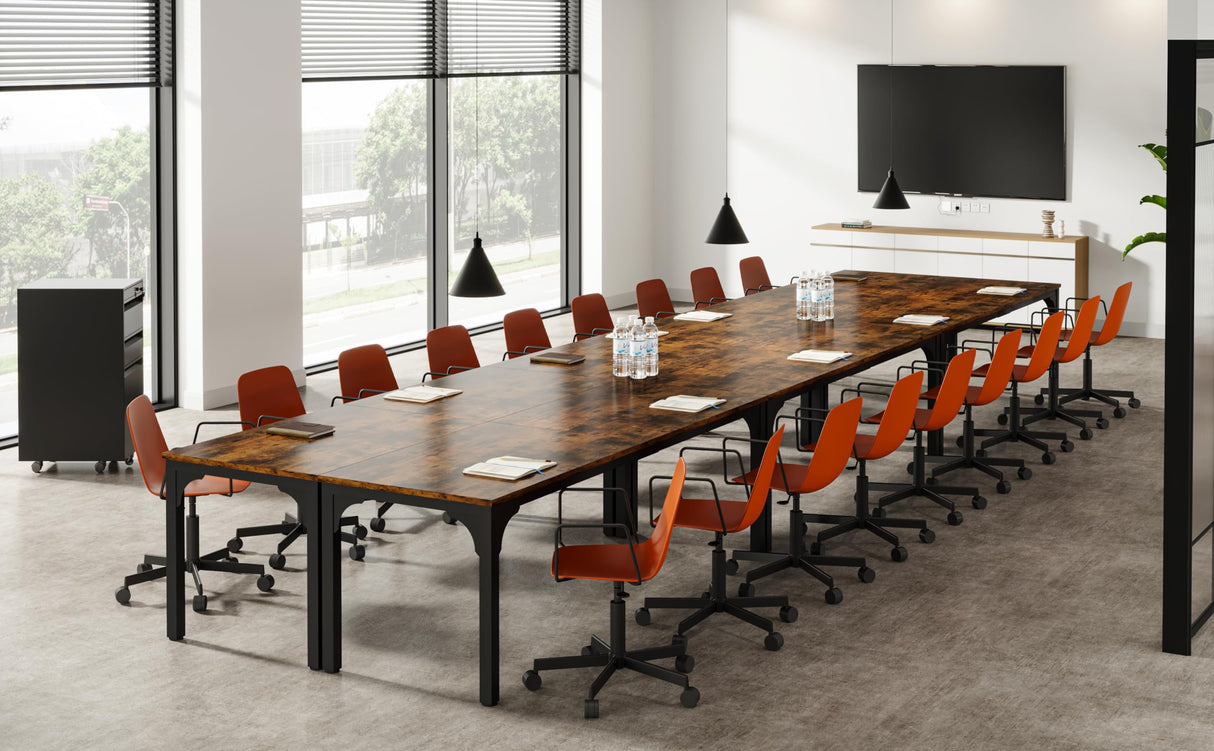 Trggivs 19FT Conference Table, Super Sturdy Large Rectangle Meeting Seminar Table for 16-22 Person, Long Business Tables, 6 Pcs Brown Trggivs