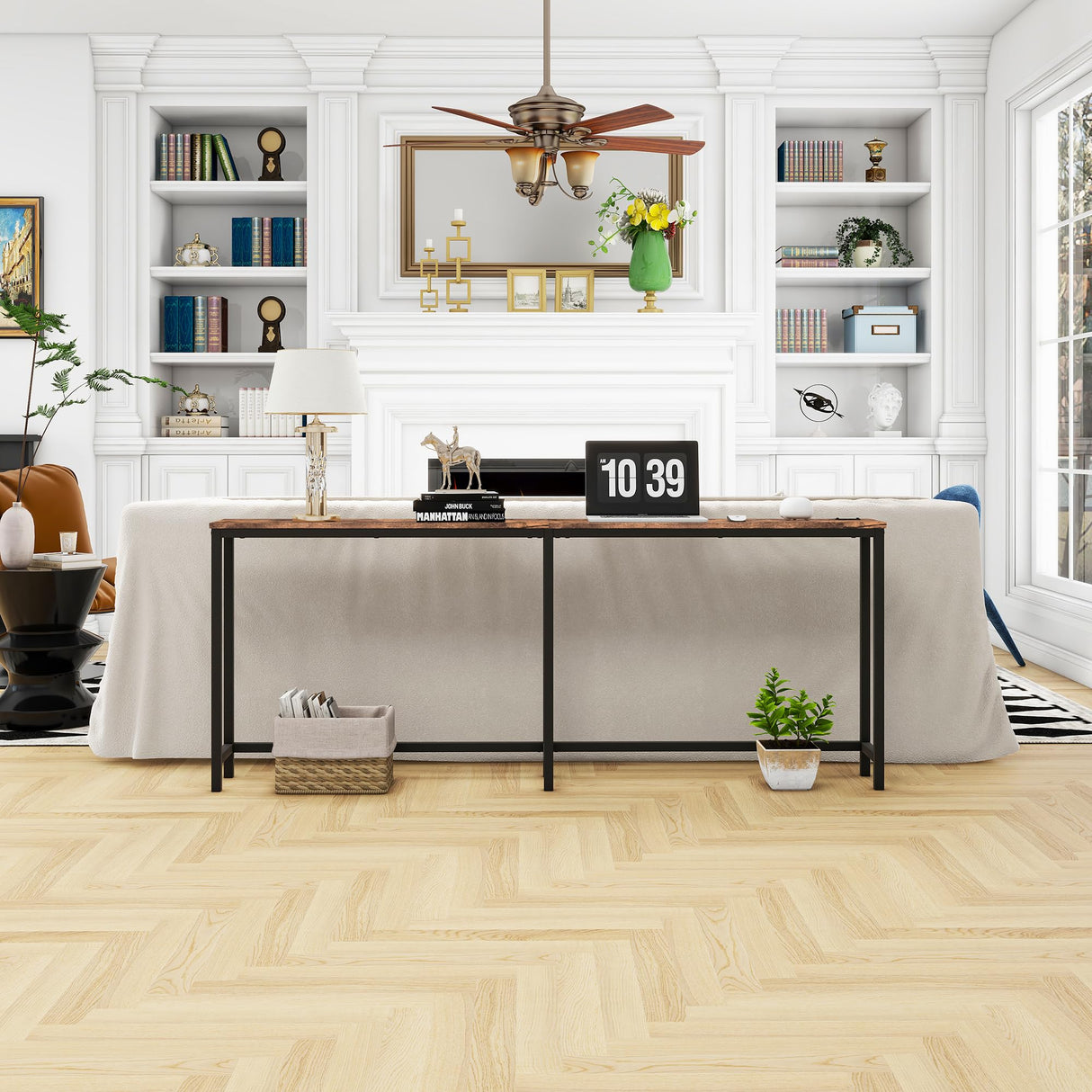 HOMERECOMMEND 70.8 Inch Console Table with USB Ports, Sofa Table with Charging Station, Narrow Entryway Table, Skinny Hallway Table,Rustic Brown HOMERECOMMEND