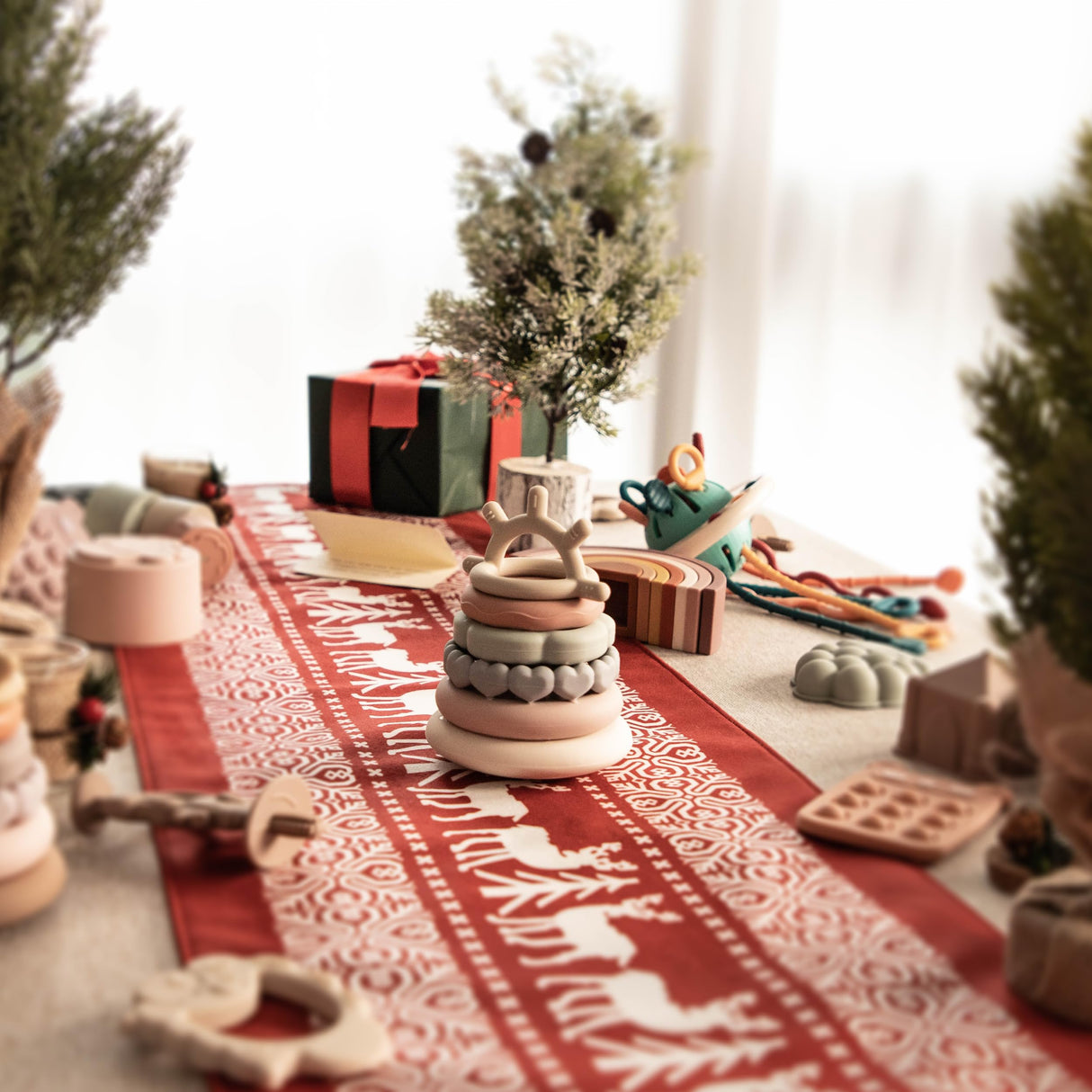 Moonkie Stacks of Circles Soft Teething Toy | Educational Learning Baby Toy | Stacking Ring Toys for Babies Boy and Girl | 7 Piece Teethers Set Moonkie