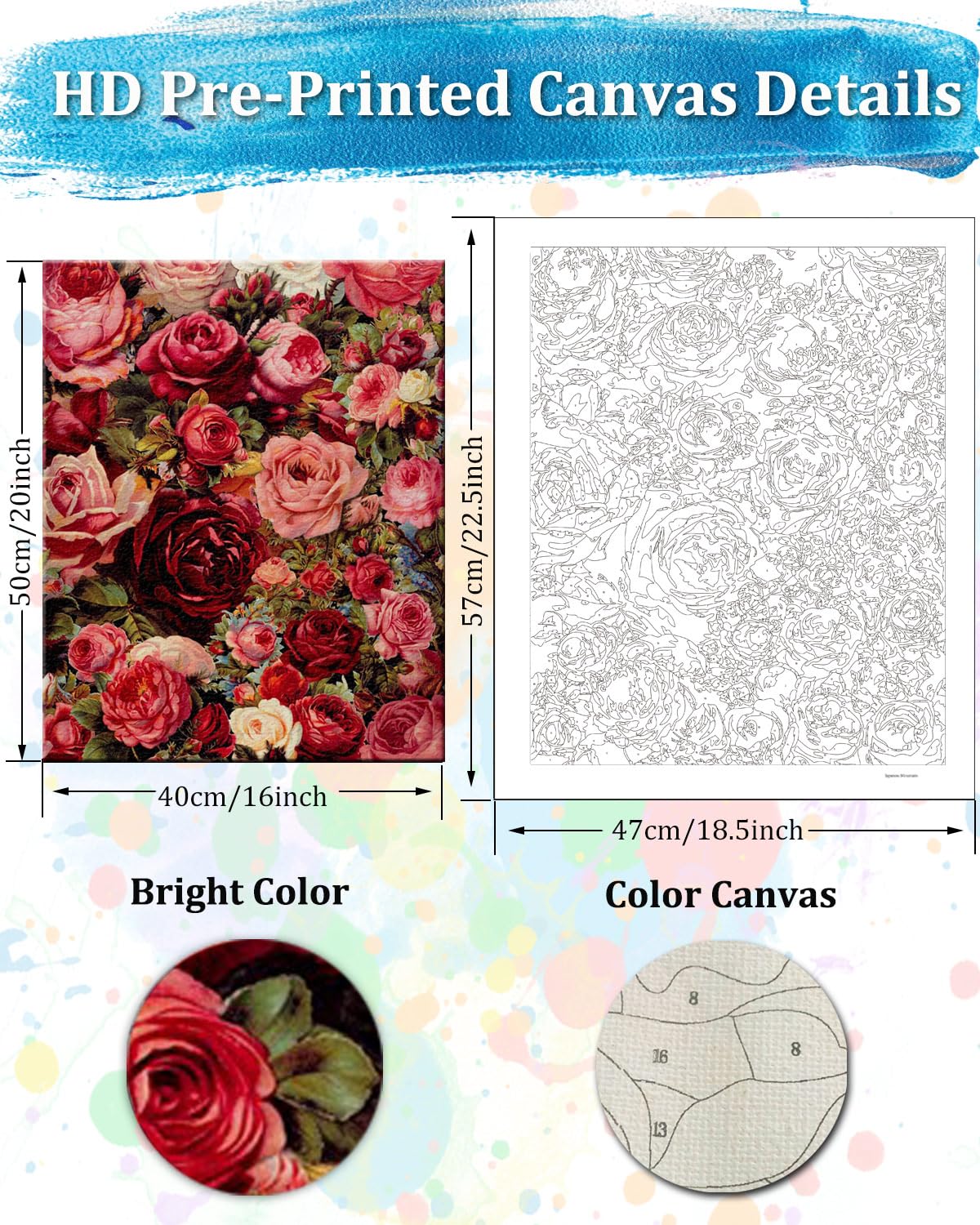 TOCARE Flowers Paint by Numbers Kit for Adults Red Rose Adult Paint by Number Canvas,Adult's Paint-by-Number Kits Love Rose 20x16Inch TOCARE