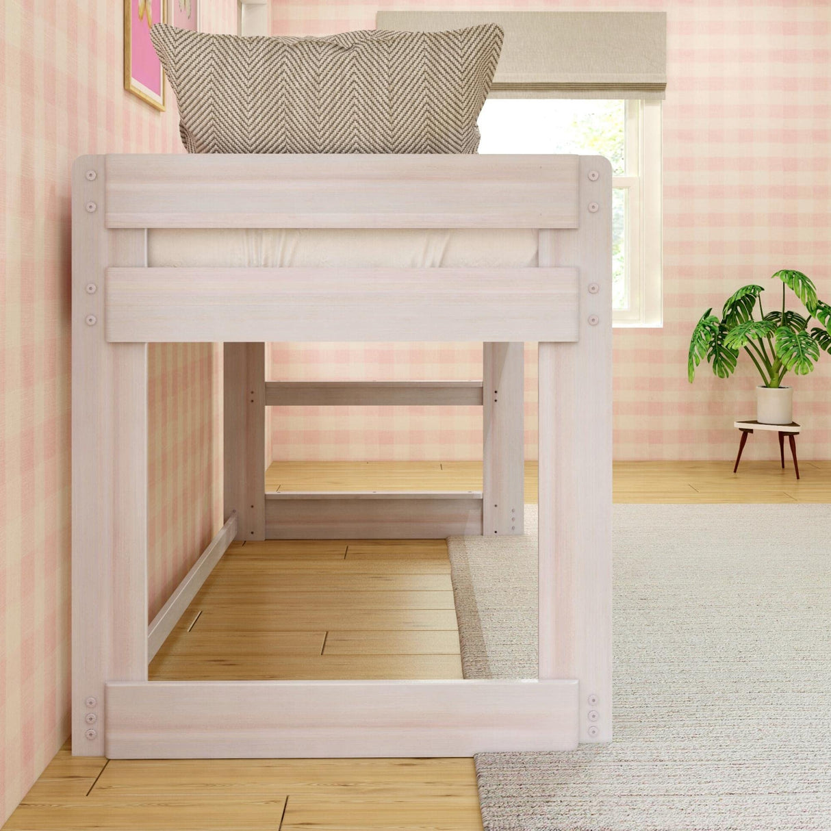 Max & Lily Modern Farmhouse Low Loft Bed, Twin Bed Frame For Kids, White Wash Max & Lily