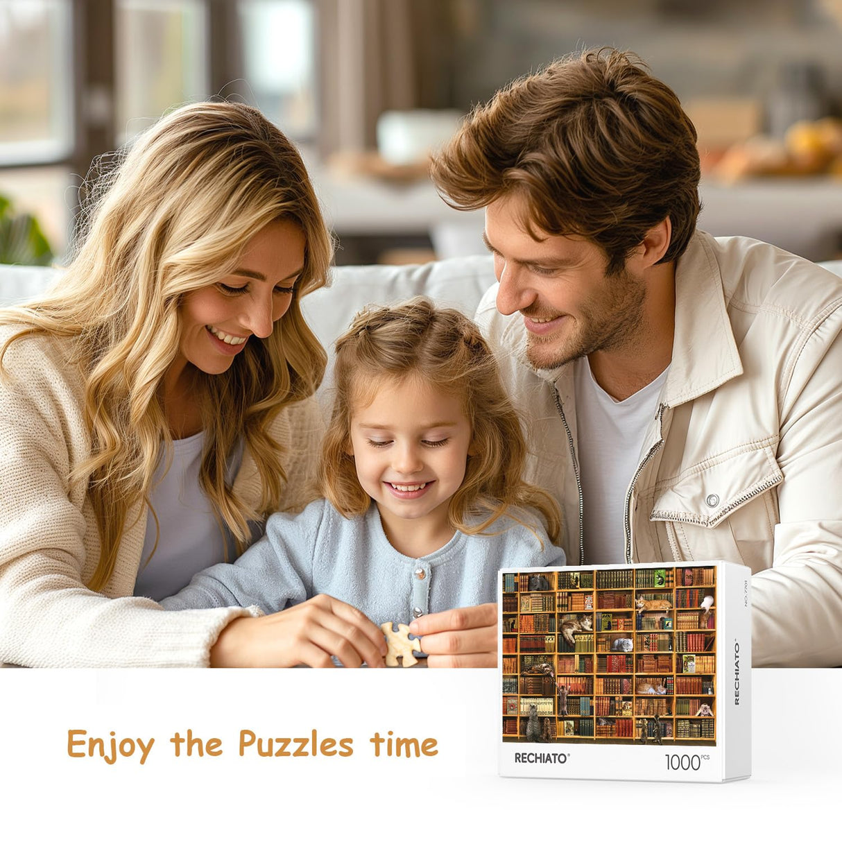 Puzzles for Adults 1000 Pieces and Up, Cats Library Jigsaw Puzzle, Funny Kitten Bookshelf Puzzles, Animal Pet Lover Challenging Puzzles for Friends Family Activity Game Nights Gifts RECHIATO