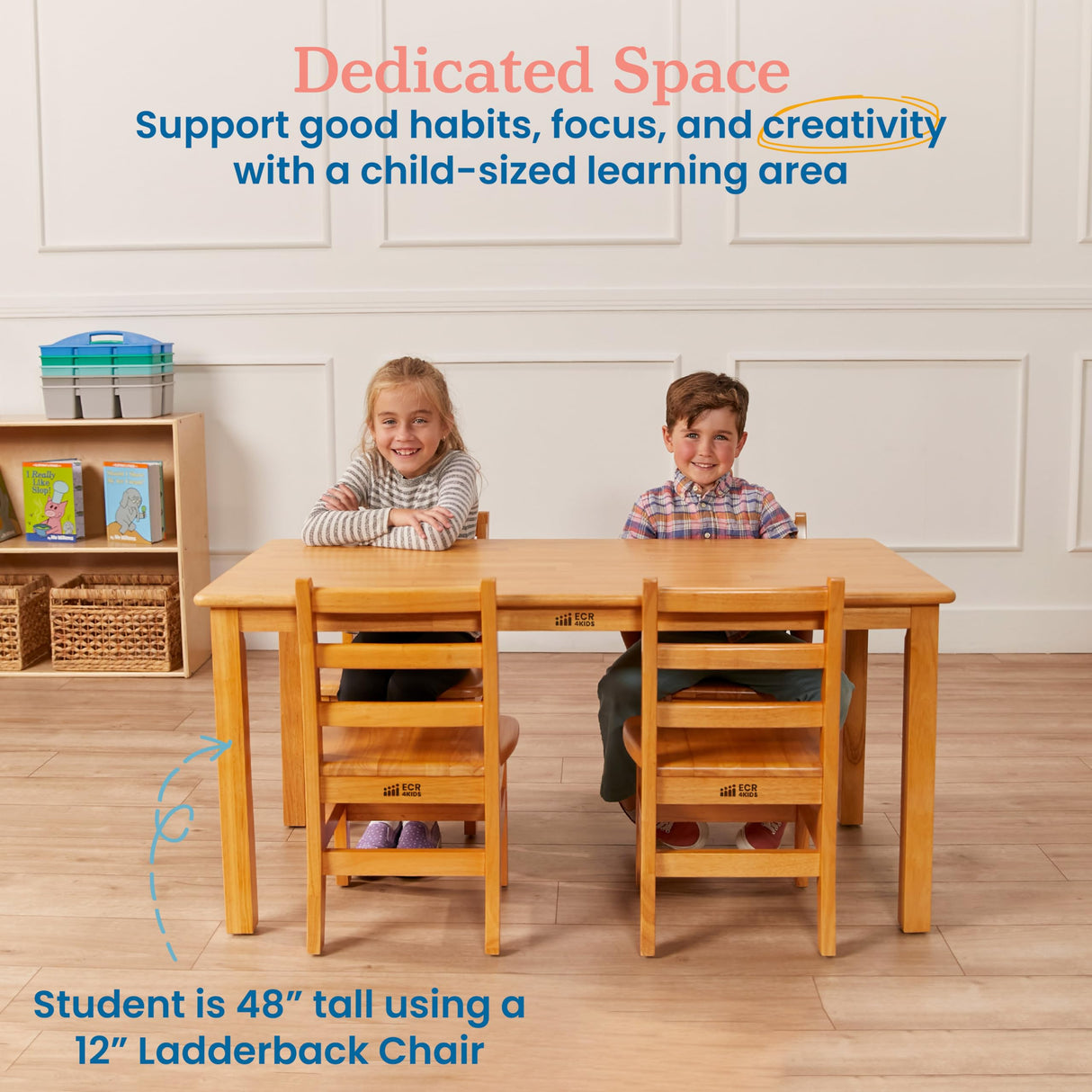 ECR4Kids 24in x 48in Rectangular Hardwood Table with 22in Legs, Kids Furniture, Honey ECR4Kids