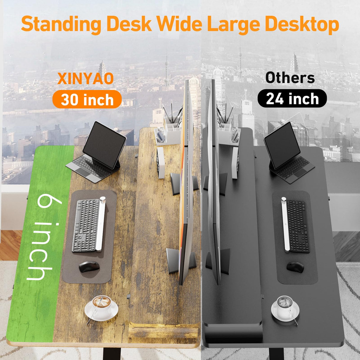 XINYAO Electric Standing Desk with 5 Drawers, Height Adjustable Desk 63 x 30 Inches Stand Up Desk, Ergonomic Desk with Wider Larger Desktop,Double Beam Standing Office Computer Desk (Rustic Brown) XINYAO