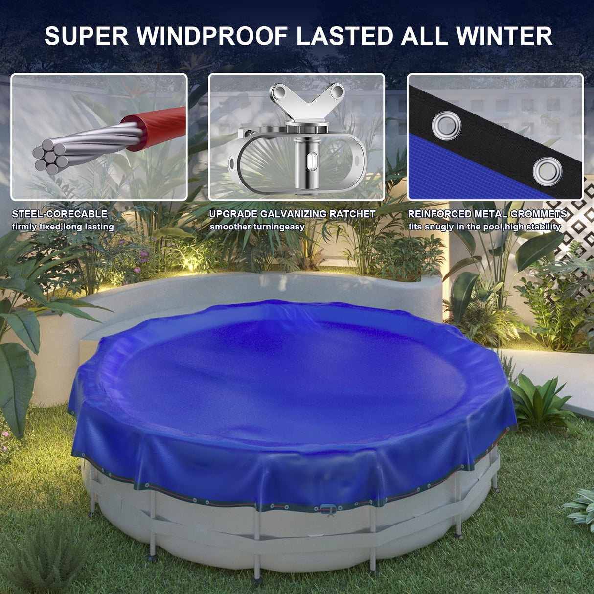【New Upgrade】 Winter Pool Cover 18 ft Round for Above Ground Pools, Extra Thick Durable Above Ground Swimming Pool Protection Cover, Encryption Grommets,Cold and UV Resistant with Premium Winch,Cable WLLEYAY