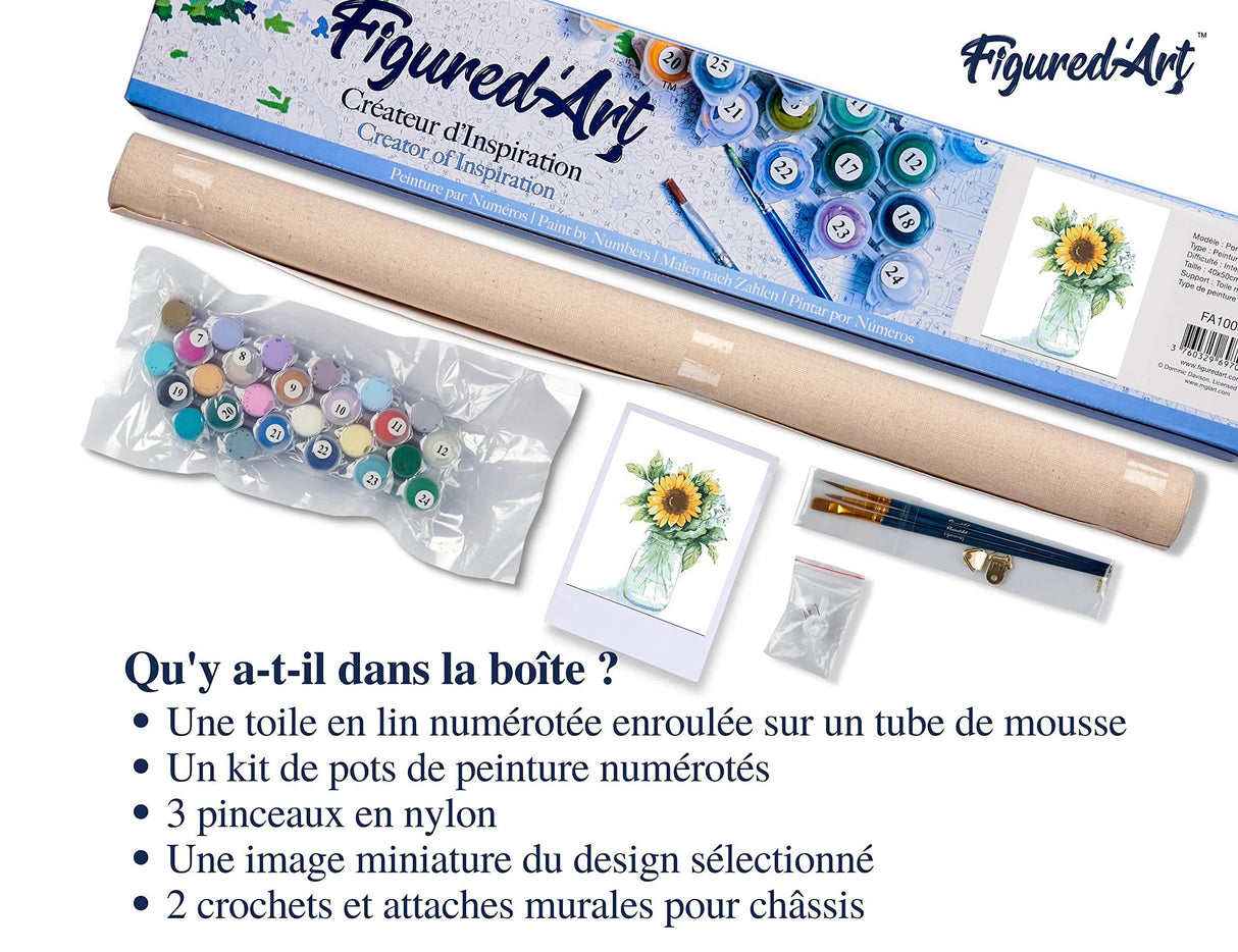 Figured'Art Paint by Numbers Kit for Adults Elephants at Sunset 16"x20" - Craft Art Painting DIY Kit Rolled Canvas Without Frame Figured'Art