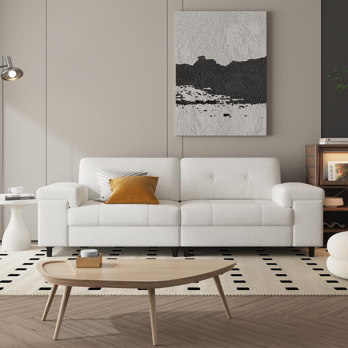 85 in Modern 3-Seater Sofa for Living Room,Chenille Fabric Deep Seat Couch with Adjustable Wide Armrests & Plush Button-Tufted Back, Comfortable Living Room and Bedroom Sofa, Easy Assembly(Beige) Garvee