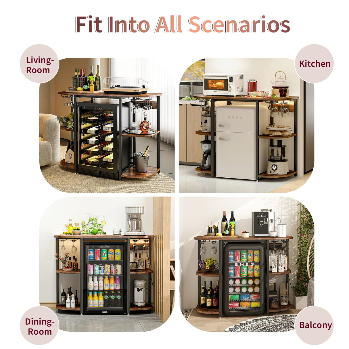 METYERRY Bakers Rack with Power Outlet and LED Light, Microwave Stand with Storage,Coffee Bar Cabinet with Wine Rack,Kitchen Shelf Suitable for Kitchen, Dining Room, Living Room, Rustic Brown METYERRY