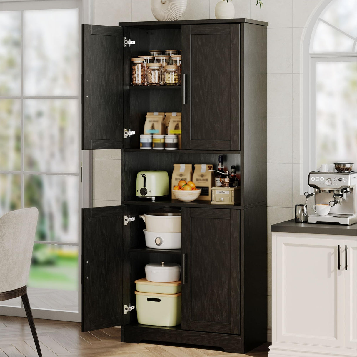 IDEALHOUSE Black Pantry Cabinet,70" Tall Kitchen Pantry Cabinet with Doors and Adjustable Shelves, Freestanding Cupboard, Tall Storage Cabinet for Bathroom, Dining Room, Living Room IDEALHOUSE