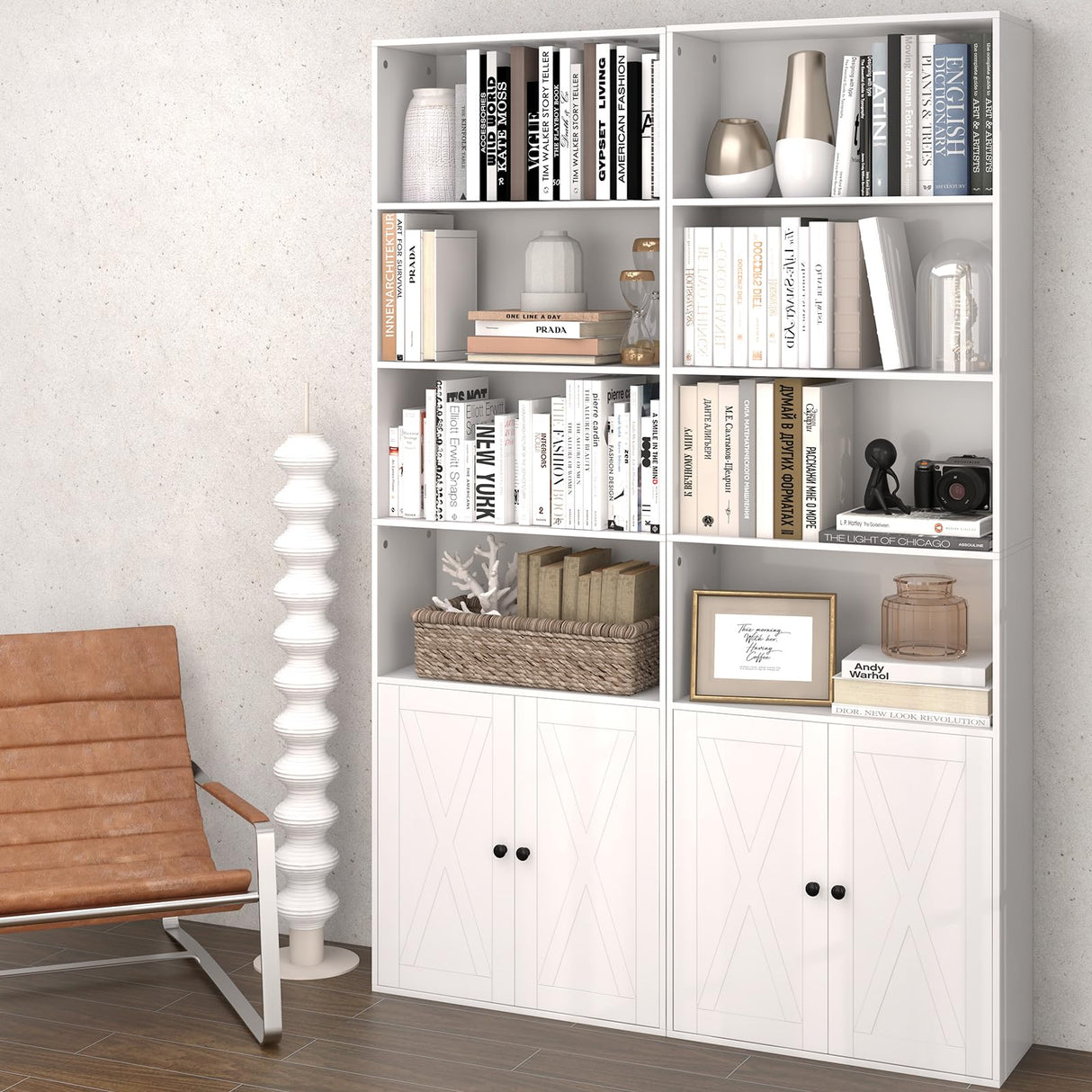 Giantex 71" Modern White Bookcase with Adjustable Storage and Anti-Tipping Features Giantex