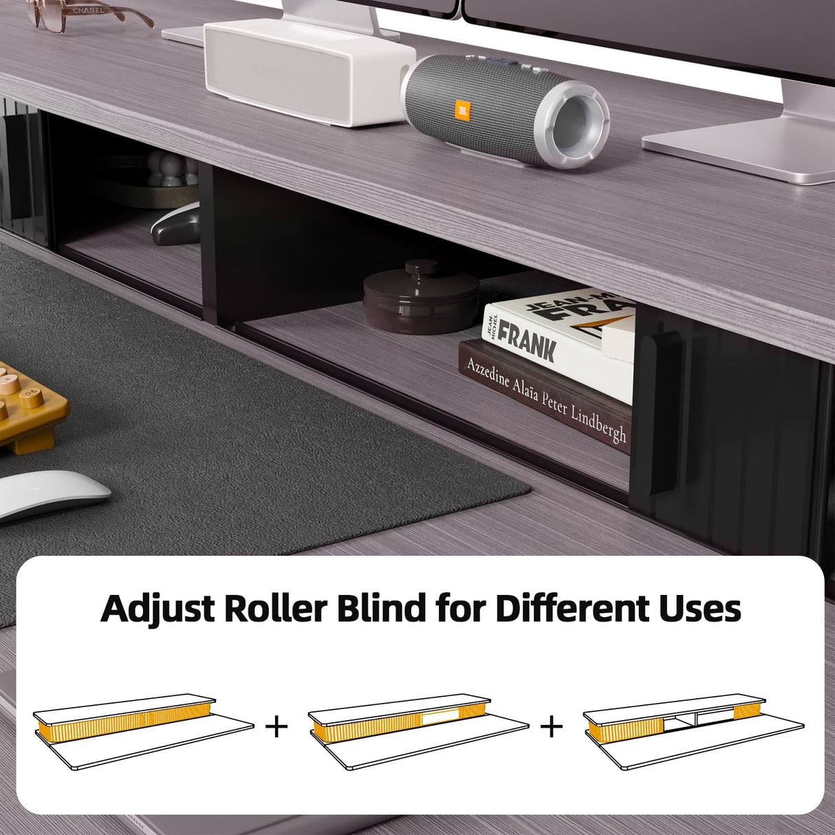 JOY worker Height Adjustable Electric Standing Desk with Storage Shelves, 55Inch Table with Built-in Monitor Stand, Sit Stand Desk with 2 Hooks for Home Office, Grey Desktop & Black Frame JOY worker
