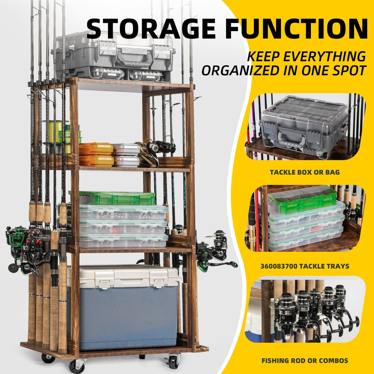 Ghosthorn Fishing Rod Holders for Garage Holds up 10 Rods Wood Pole Rod Rack Tackle Storage Gear and Equipment Fishing Gifts for Men Women (fishing rod holders 4.0) Ghosthorn