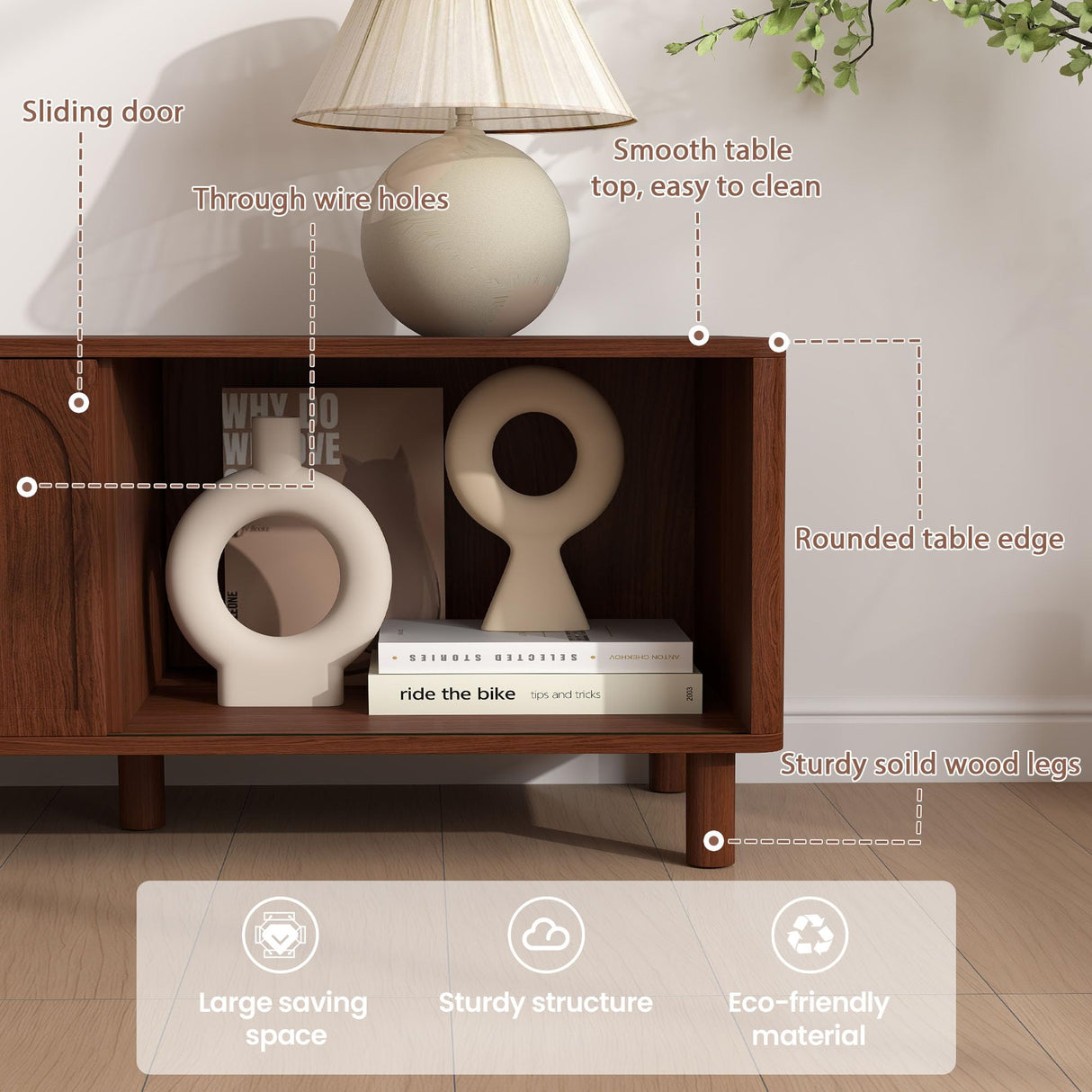 TV Stand for TVs up to 70'', Entertainment Center with Large Storage for Living Room, Media Console with Sliding Doors and Adjustable Shelves, Modern TV Cabinet for Game Consoles and Decor(Walnut) PHOYAL