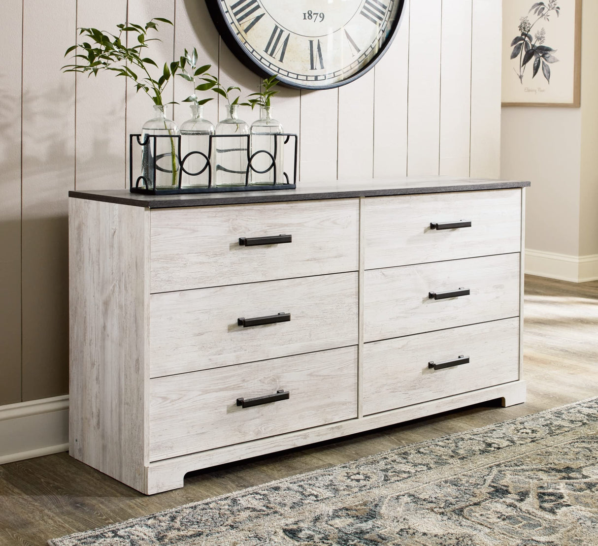 Signature Design by Ashley Shawburn 6 Drawer Dresser, Whitewash & Gray Signature Design by Ashley