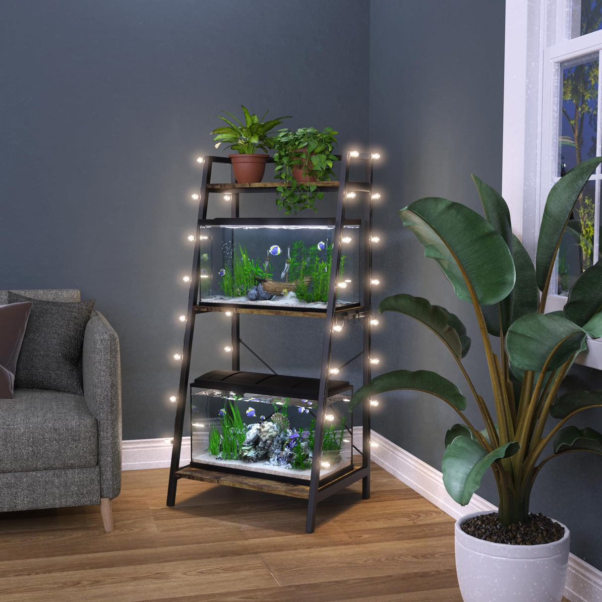 GDLF 5-10 Gallon Fish Tank Stand with Plant Shelf Metal Aquarium Stand with Storage Shelf Fits Turtle Tank, Reptile Tank GDLF