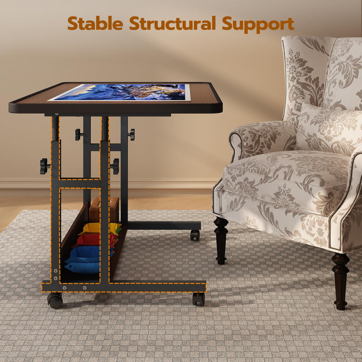 UPVERCY 1500 Piece Adjustable Puzzle Table with Legs and 6 Trays & Protective Cover, 34.8" x 26.7" Rolling Puzzle Board with Storage Shelf & Wheels - Jigsaw Puzzle Table, Wood Grain Finish - Walnut upvercy