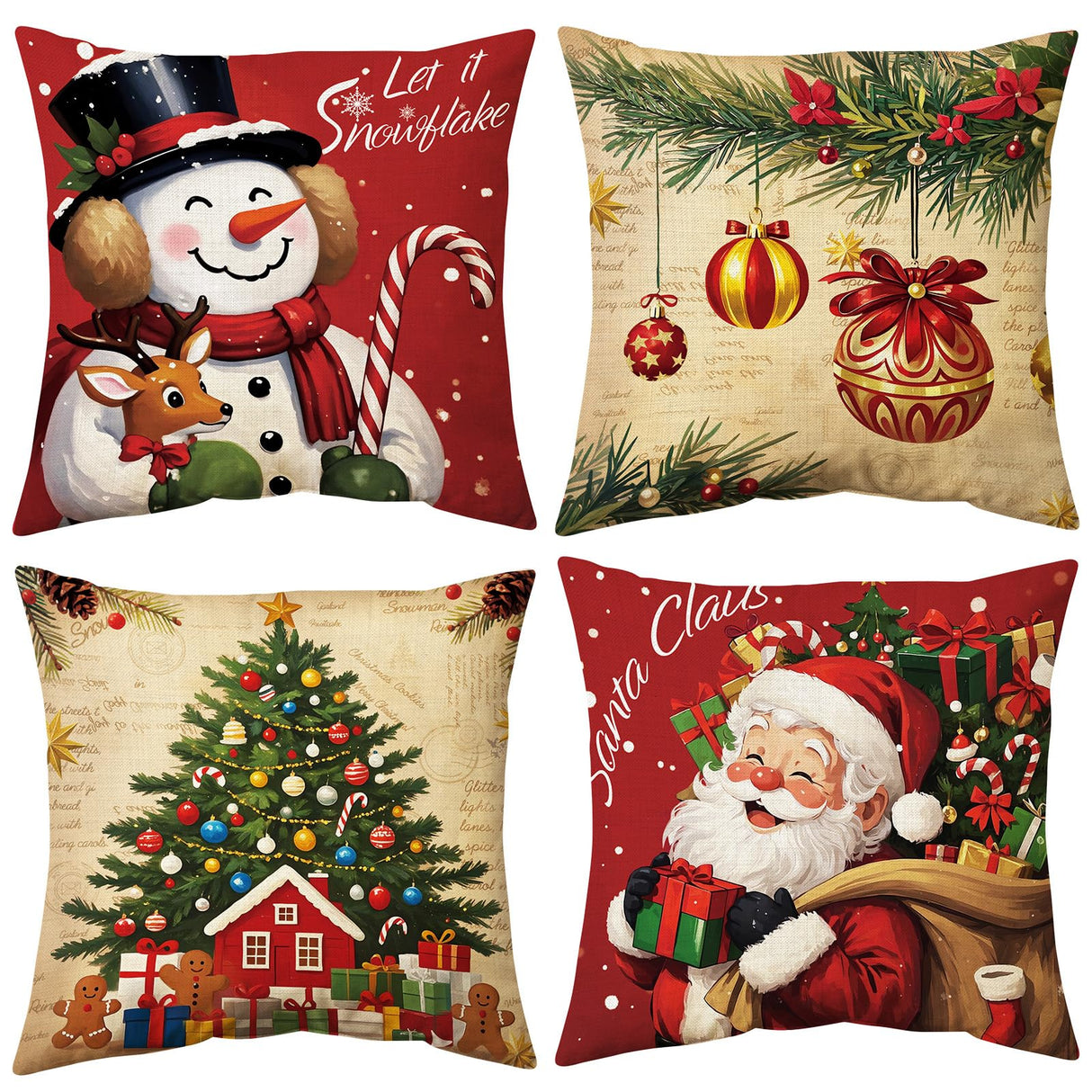 UPOFFICIS Christmas Pillow Covers 18x18 inch Set of 4, Christmas Decorations Cushion Covers, Xmas Pillow Covers, Pillowcases Throw Pillow Covers for Sofa Couch Home Decor UPOFFICIS
