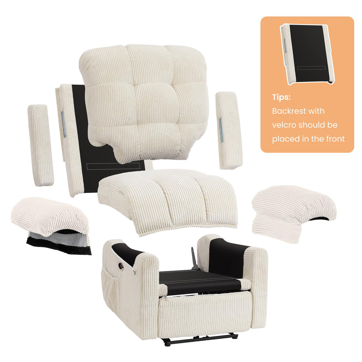Welzona Adjustable Power Recliner Chair, Soft Corduroy Electric Recliner Chair, Power Recliners with USB Port, Eco-Certified Small Recliners for Small Spaces Sofa Reclinable, White Welzona