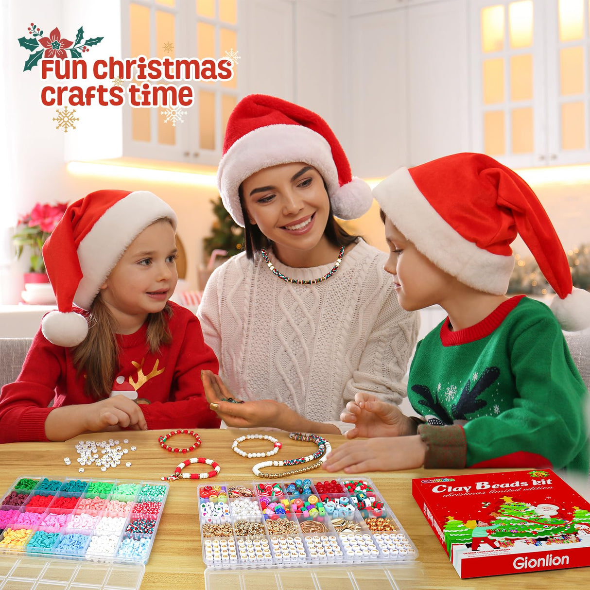 Gionlion Christmas Bracelet Making Kit, Clay Beads Friendship Bracelet Kit Christmas Crafts Gifts for Girls Ages 6-12, Gold Beads Charm Bracelet Maker Set Preppy Jewelry Making Kit Gifts for Teen Gionlion