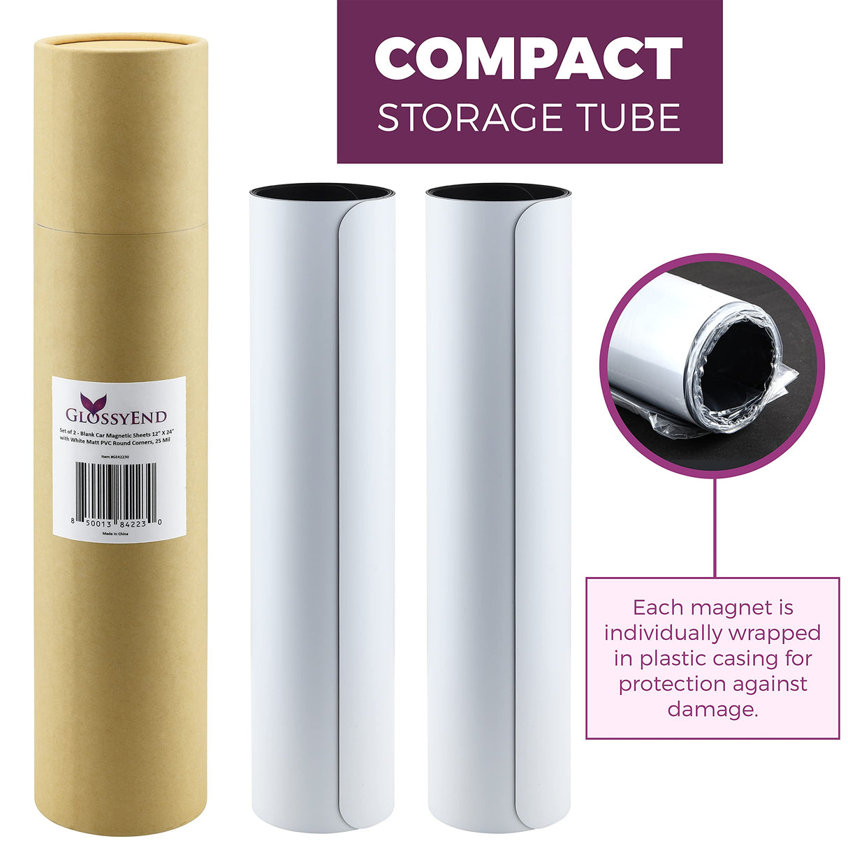 Set of 2 – 24” X 12” Car Door Magnets, Magnetic Car Signs, Flexible Magnetic Signs for Vehicles, White PVC Finish and Round Corners, Strong Durable Car Magnets, Magnetic Thickness 30 Mil. GlossyEnd