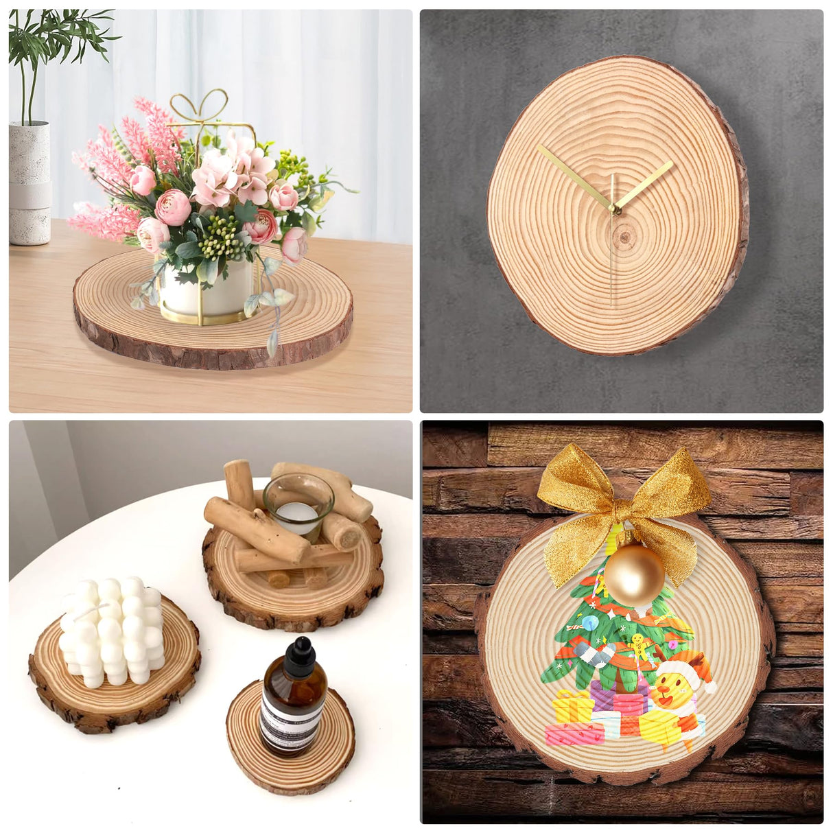 Set of 10 Wood Slices for Centerpieces 6-7 inch, Natural Unfinished Wood Craft Kits, Tree Slices with Bark for DIY Crafts Wedding Christmas Party Decoration, Wood Centerpieces for Tables ktondic