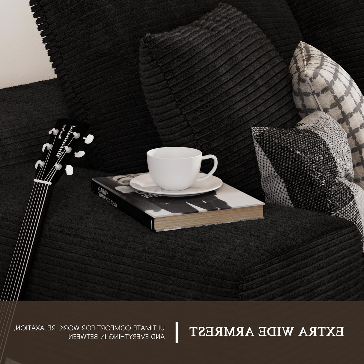 GLAMOUT 105" Convertible Sectional Couch with L-Shape Chaise, Modern Modular Sofa with Deep Seat, 3-Seater Comfy Cloud Couches for Living Room, Bedroom, No Assembly Required, Black GLAMOUT