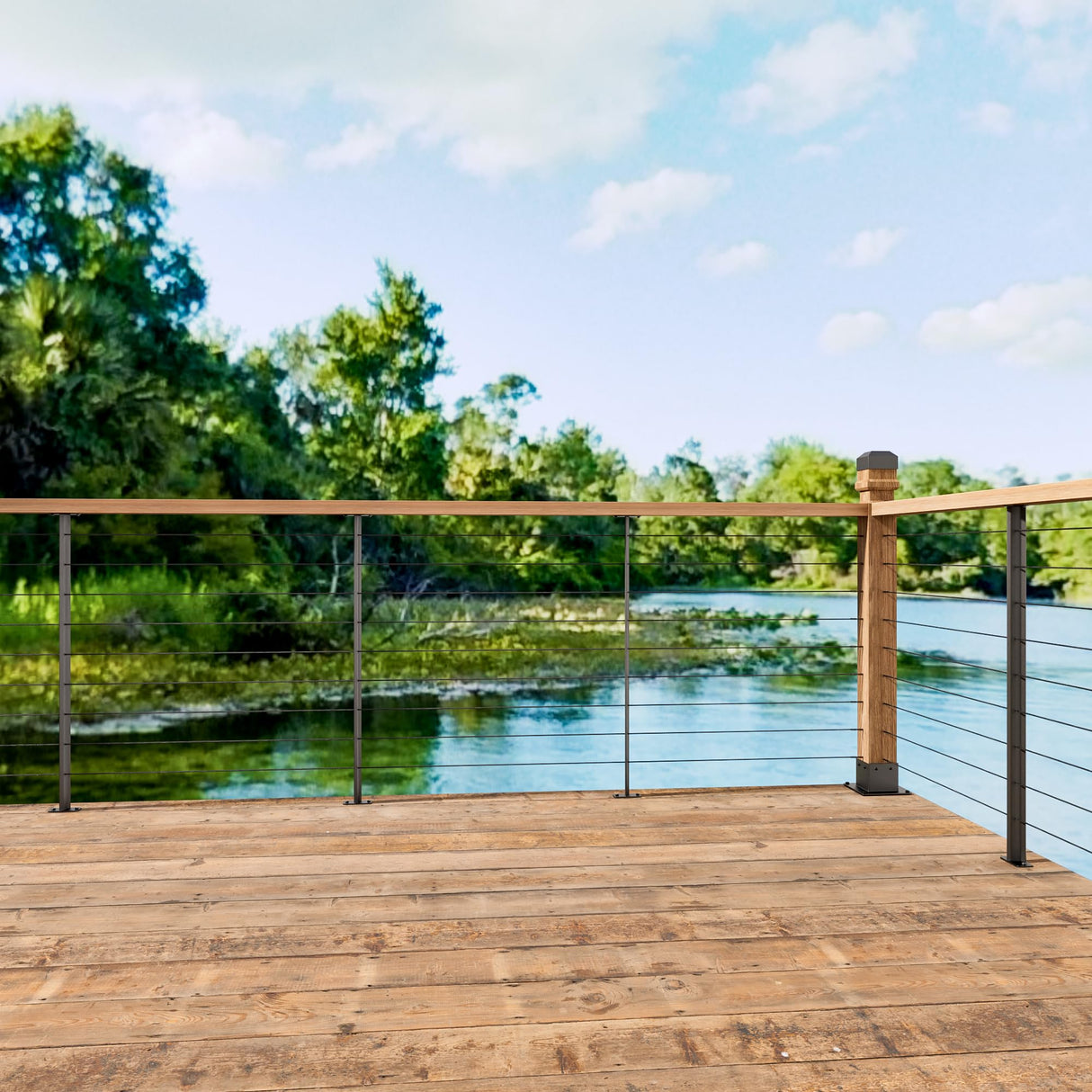 Deck Man 2 Pack Stainless Steel Pre-drilled Intermediate Post/Studdle Pickets for 1/8" Deck Cable Railing, Level Cable Railing Fittings (2, Black, 36 inch) Deck Man